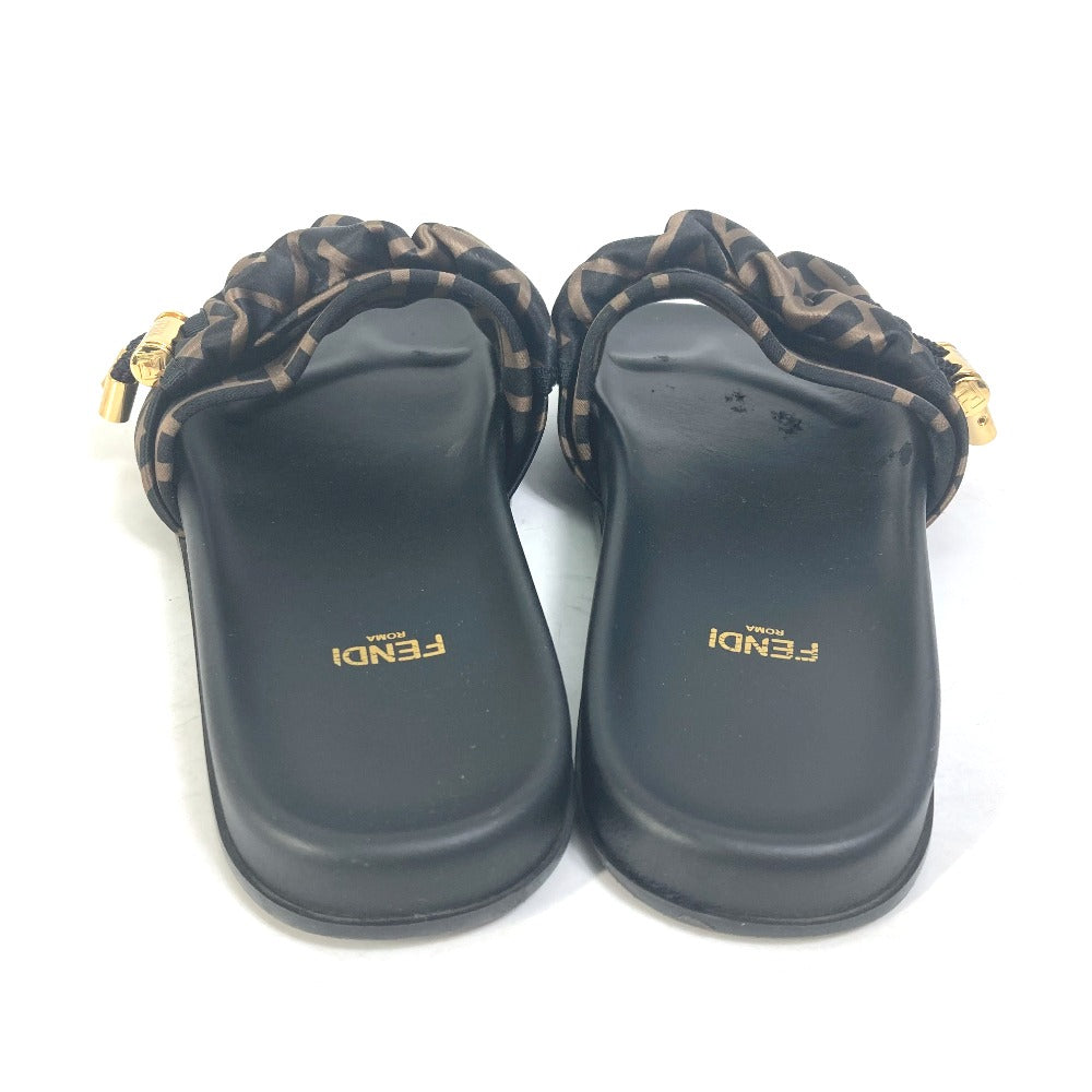 FENDI Sandals 8X8142 polyester Brown Shoes Shower Sandals Pool Sandals Feel Slide Pleated Women 35