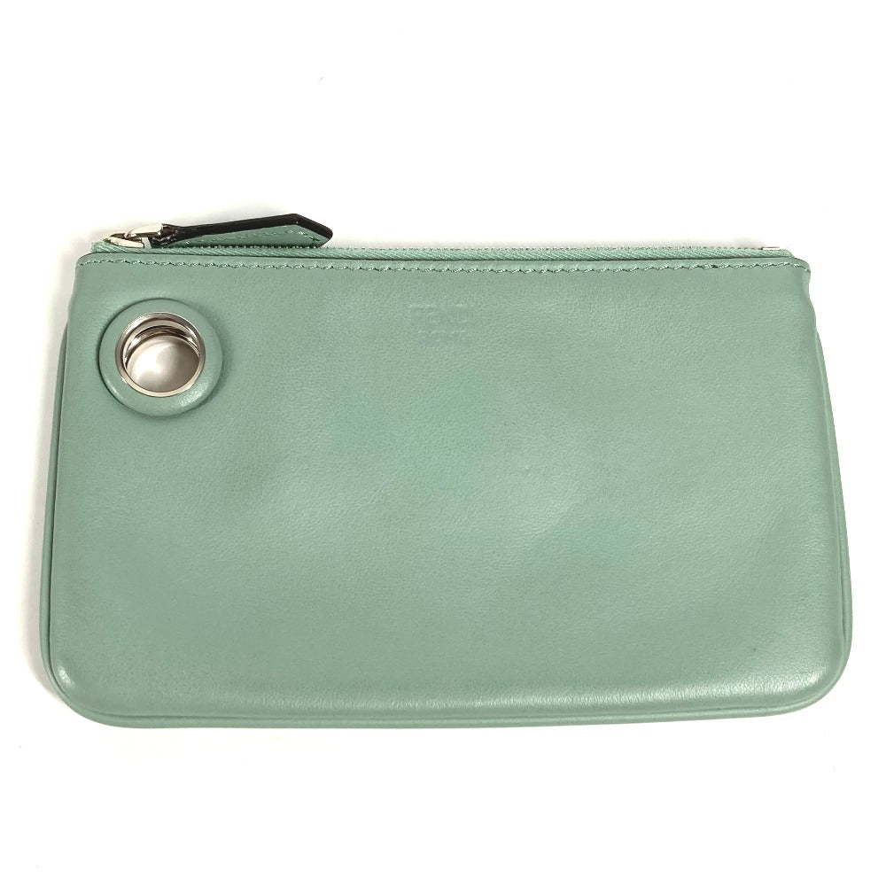 FENDI Pouch 8BS007 leather green Coin case Wallet Clutch Small Women