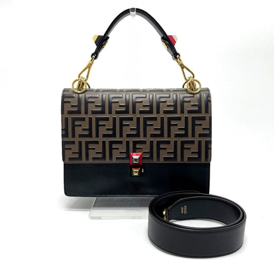 FENDI Handbag 8BT283 leather Brown x black FF Zucca Canai Women
