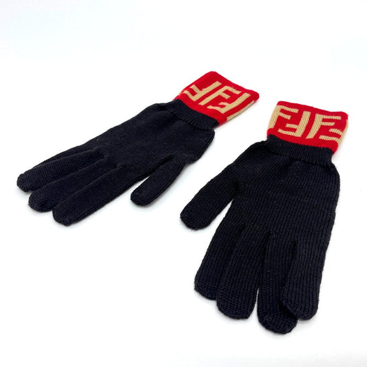 FENDI Glove wool Brown typex red Zucca Glove Women 8