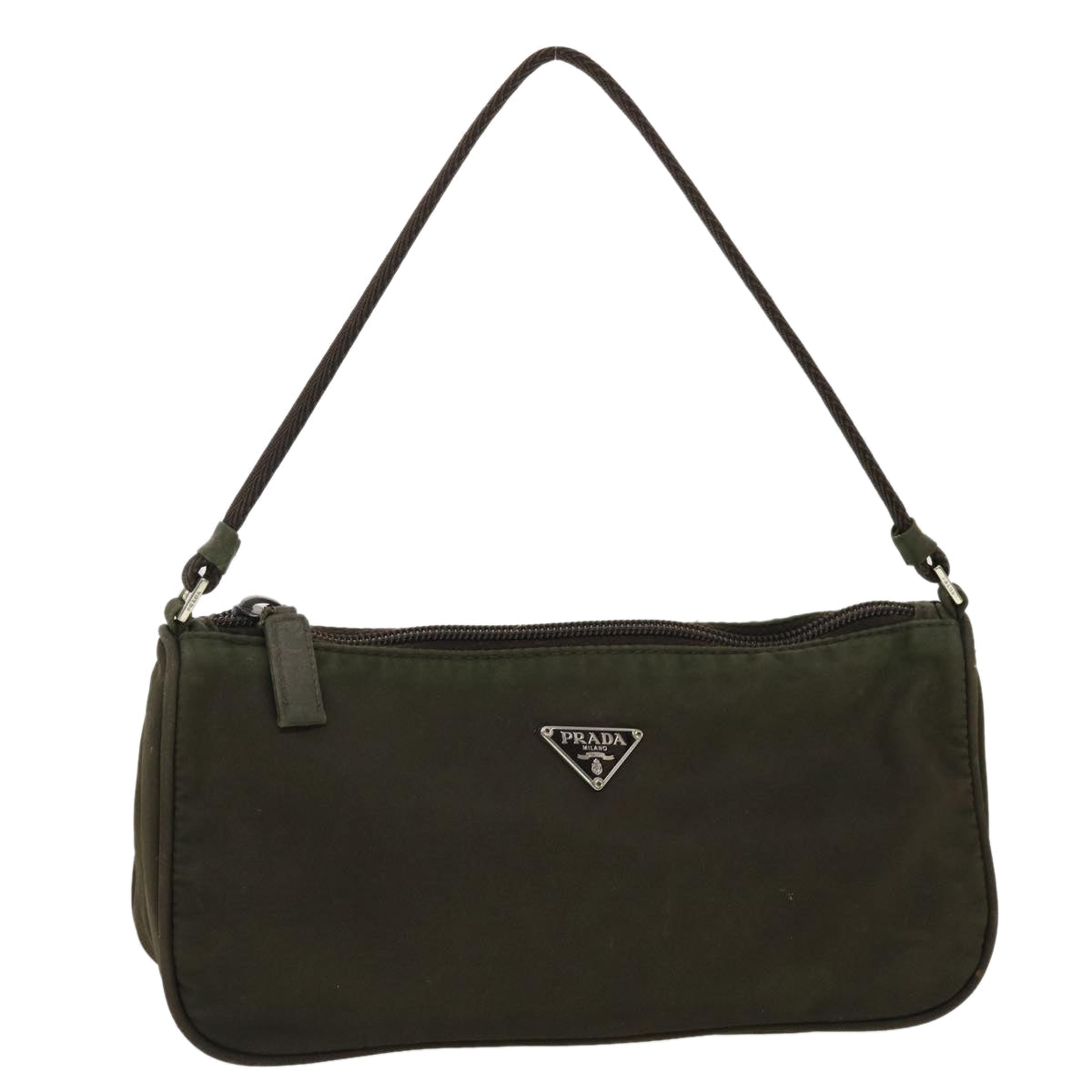 PRADA Accessory Pouch Nylon Khaki Auth Luxury Handbag