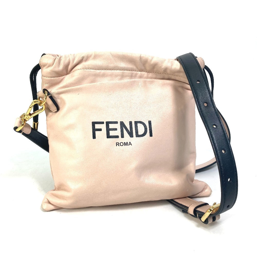 FENDI Shoulder Bag 8BT337 leather pink Drawstring Pochette Pouch Crossbody pack slim clutch small Women