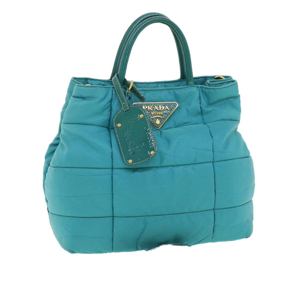 Prada Quilted Hand Bag Nylon 2way Turquoise Blue