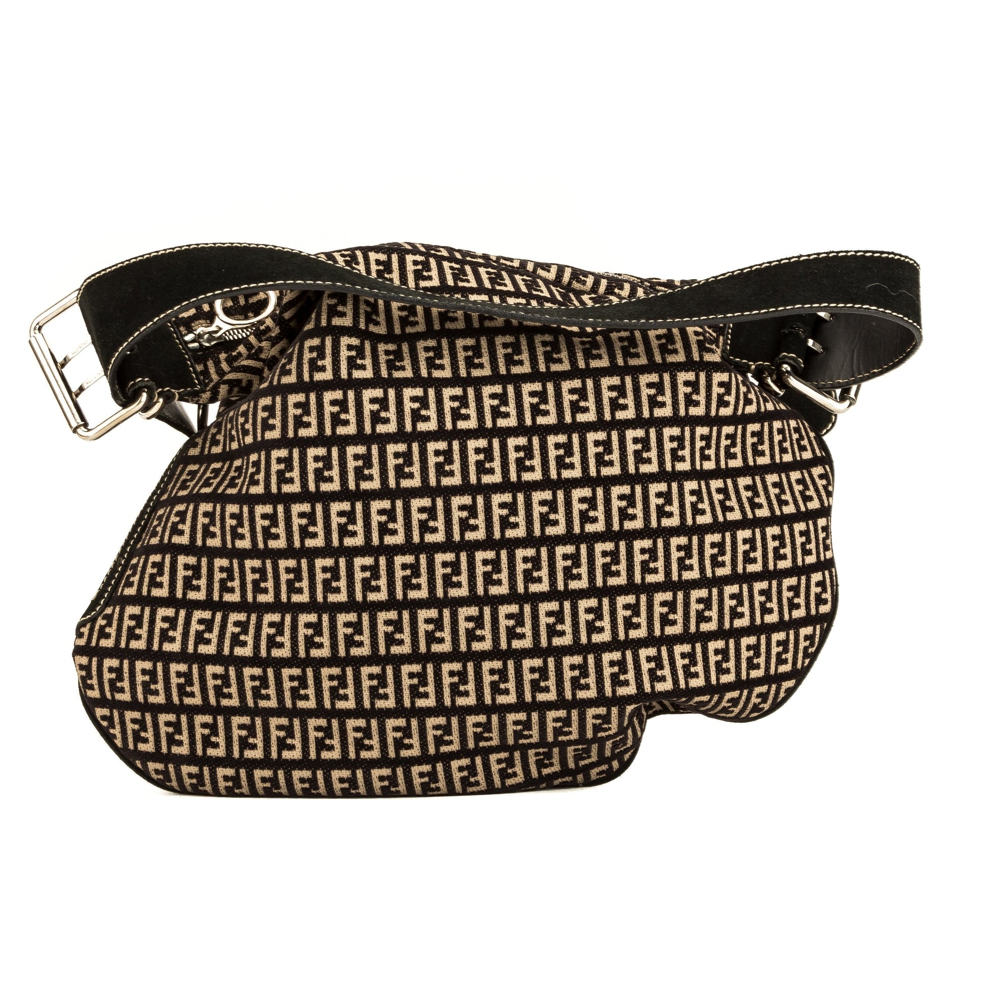 Fendi Black Leather Zucca Saddle Bag