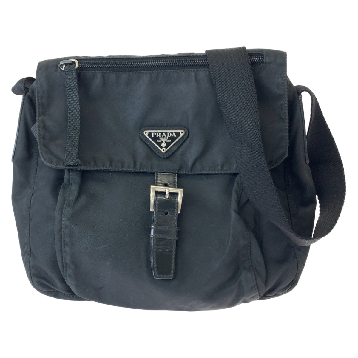PRADA Shoulder Bag Nylon Black SilverMetal Test Triangle With logo