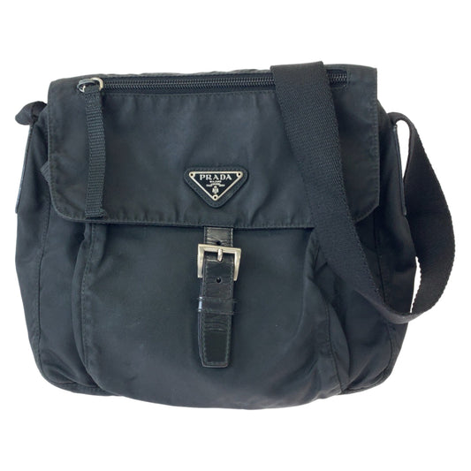 PRADA Shoulder Bag Nylon Black SilverMetal Test Triangle With logo
