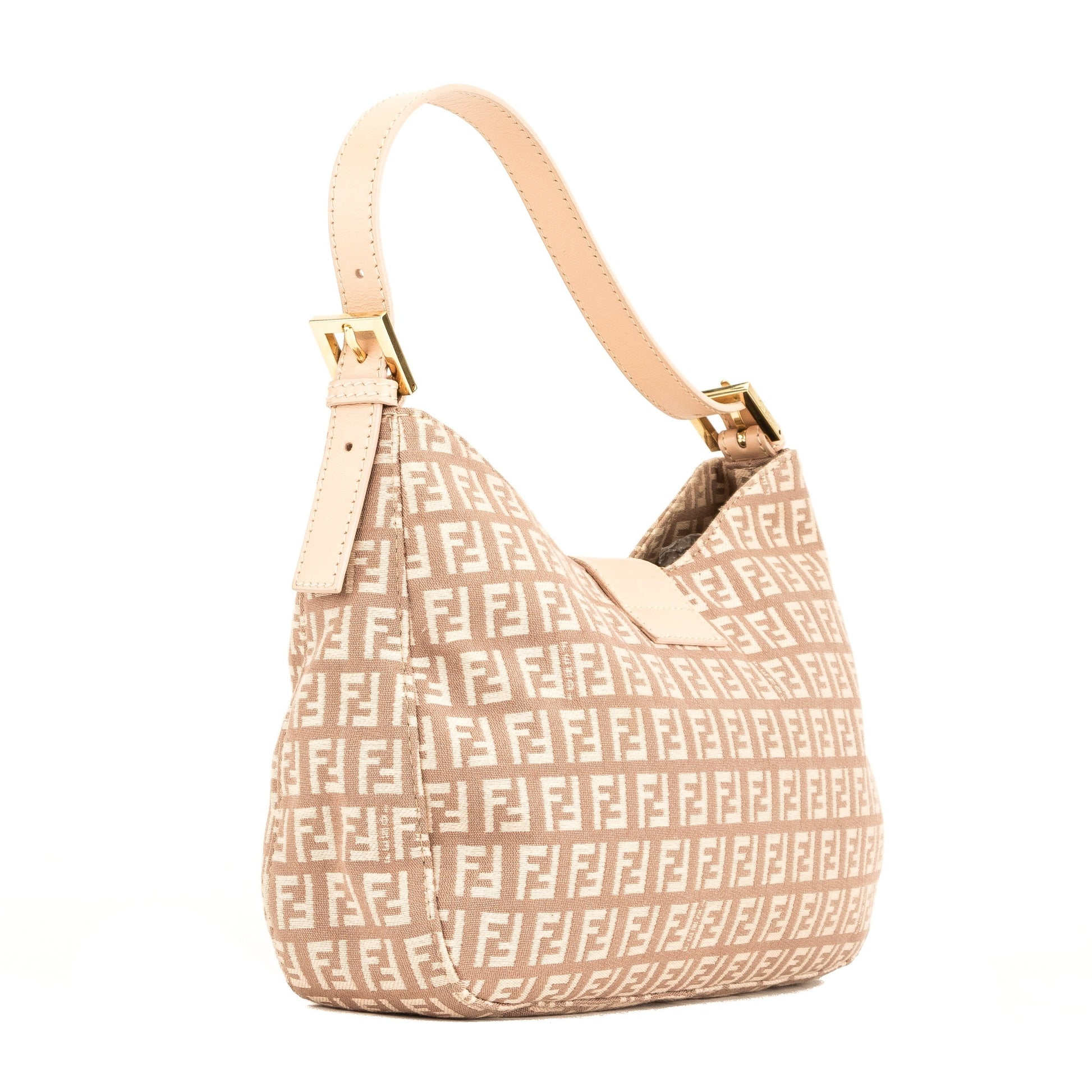 Fendi Pink Leather Zucca Canvas Shoulder Bag ( )