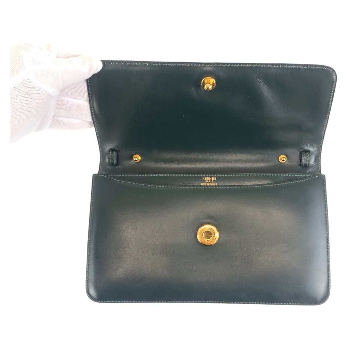 HERMES Shoulder Bag Box scarf Green GoldMetal Tassel