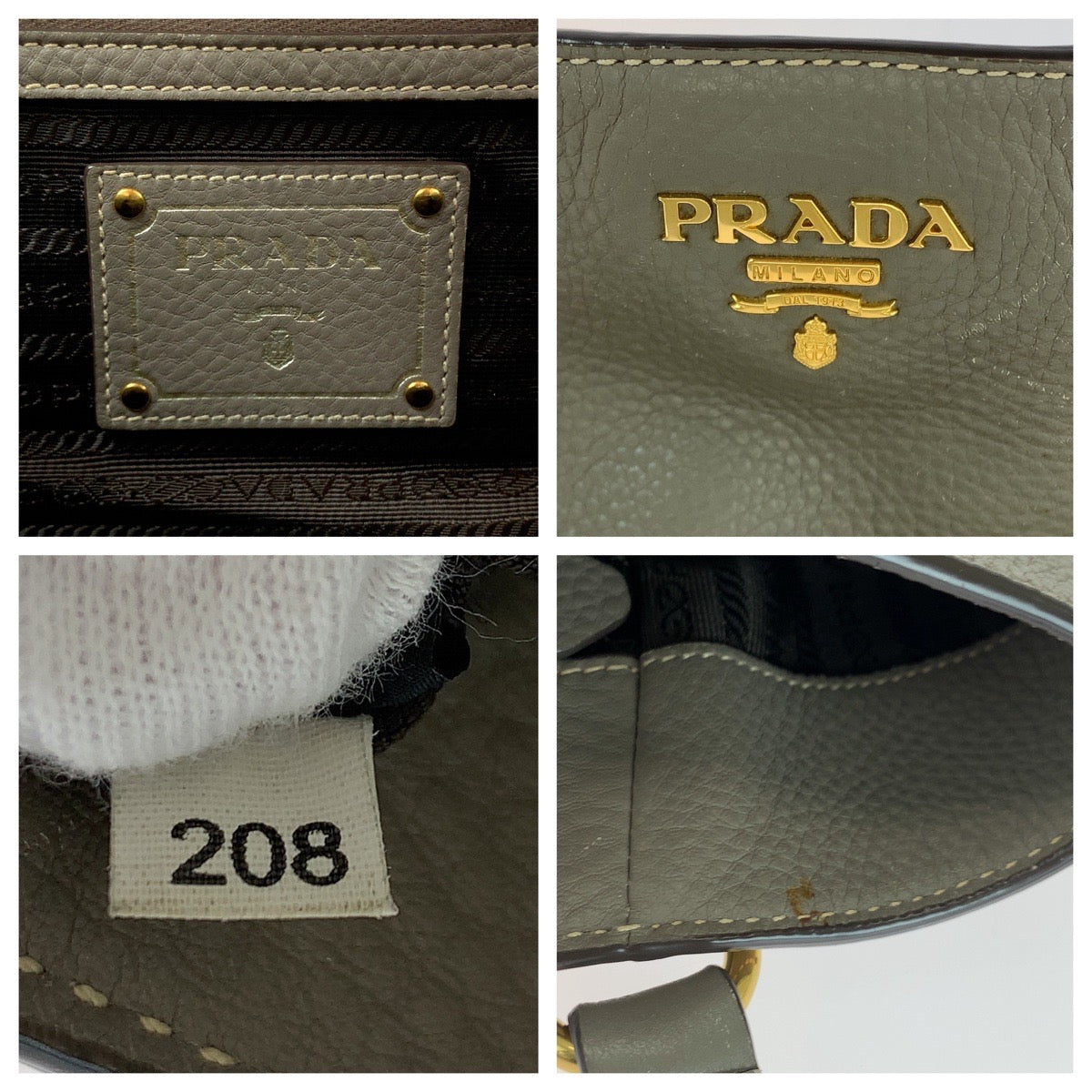 PRADA Tote Bag leather Greige Gold Metal Tote Bag Shoulder Bag Vitterodino Marmo Women