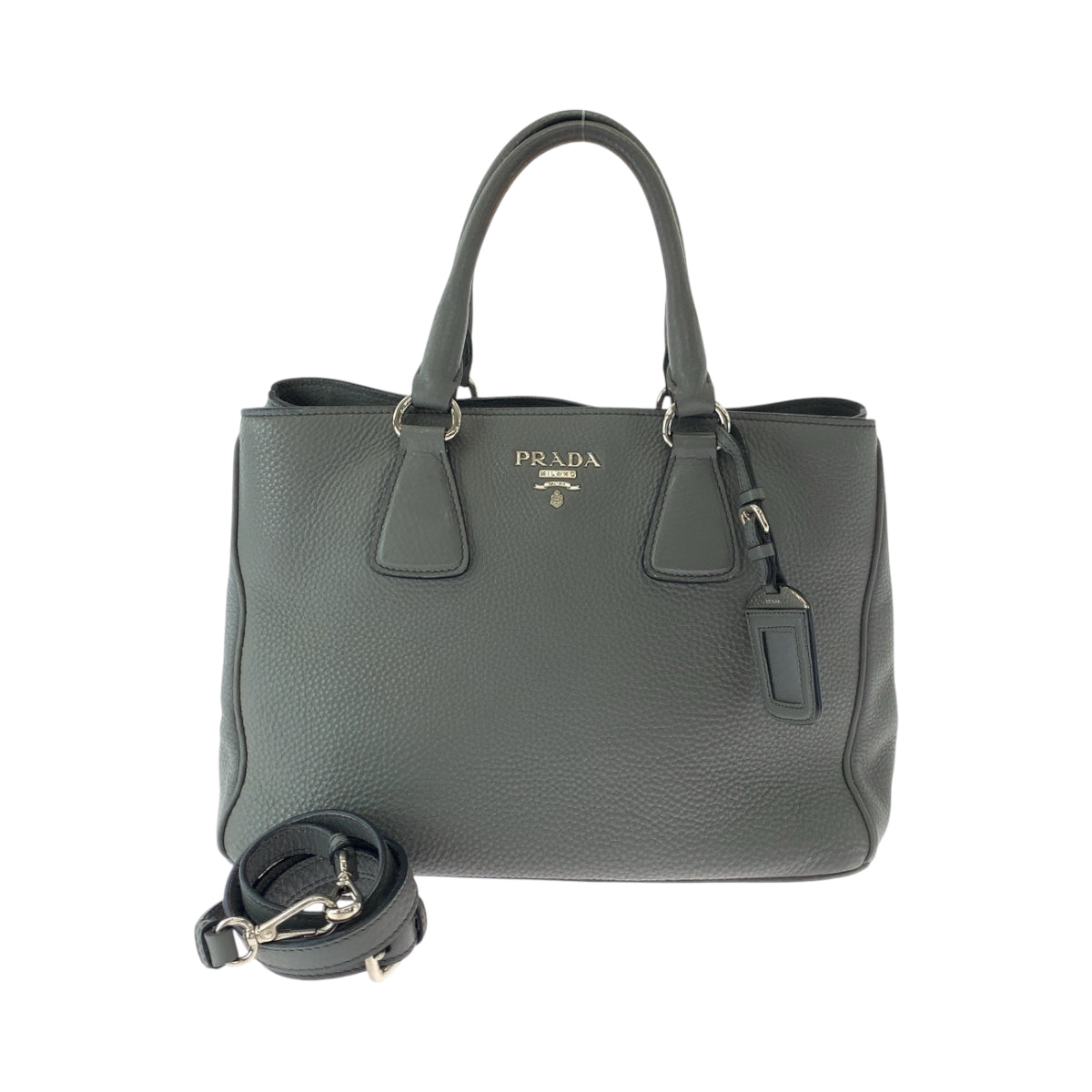 PRADA Shoulder Bag leather gray Vitterodino logo