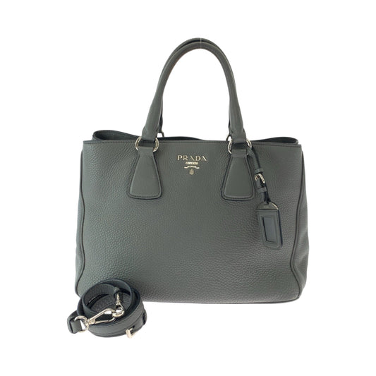 PRADA Shoulder Bag leather gray Vitterodino logo