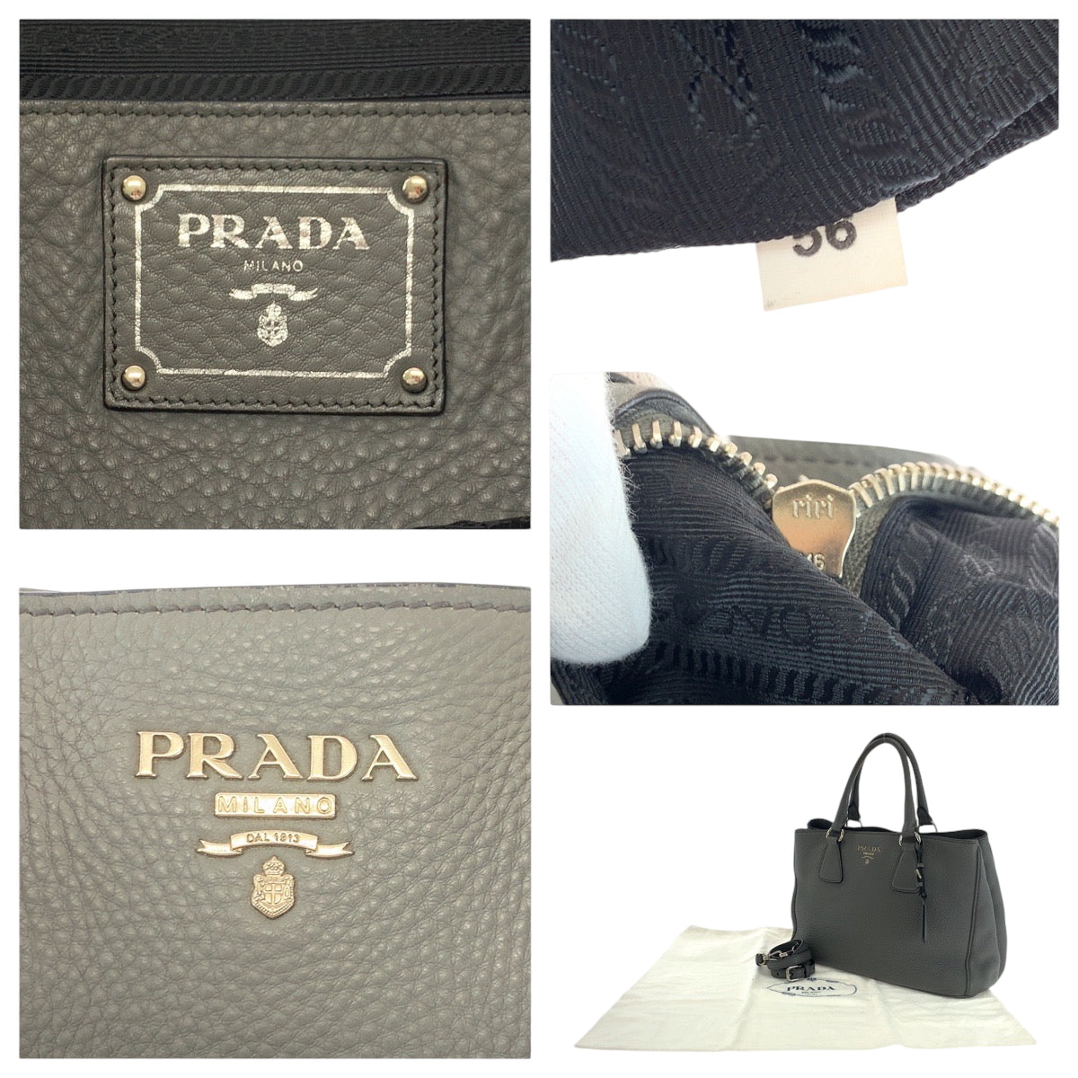 PRADA Shoulder Bag leather gray Vitterodino logo