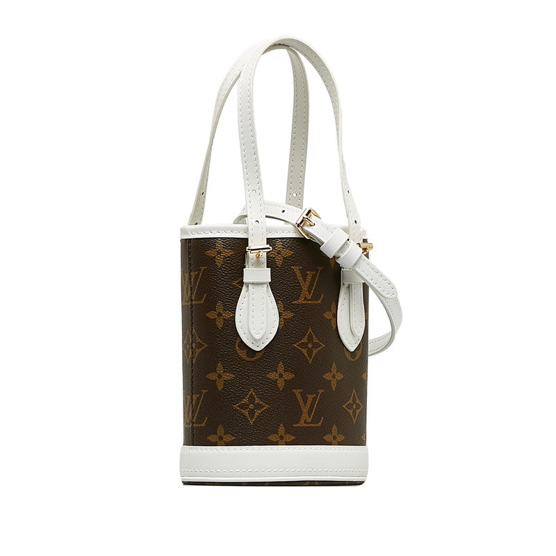 Louis Vuitton Monogram Nano Bucket Handbag 2WAY Brown White PVC Leather Ladies Louis Vuitton