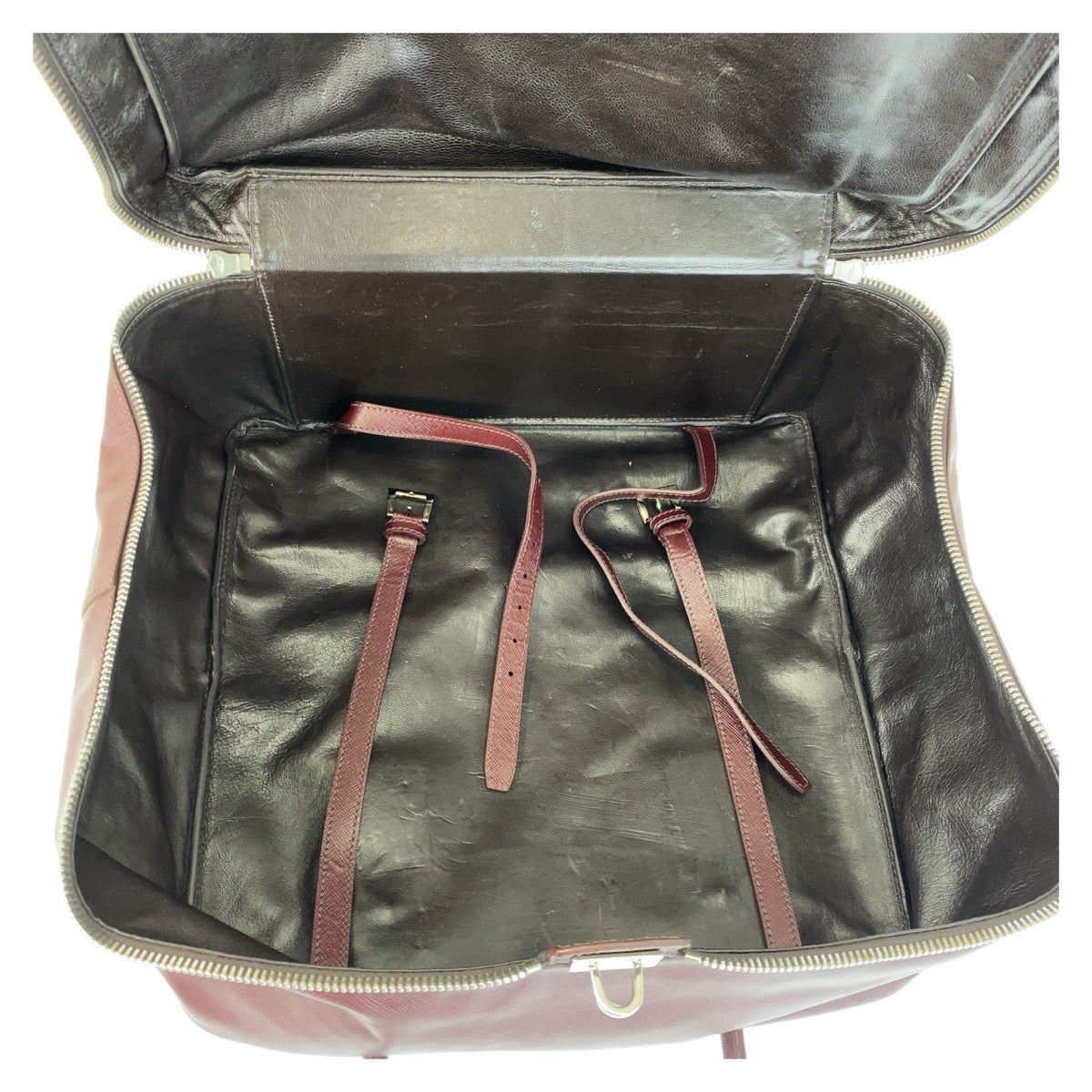 PRADA Boston Duffel bag leather Wine Red SilverMetal Safiano Triangle With logo