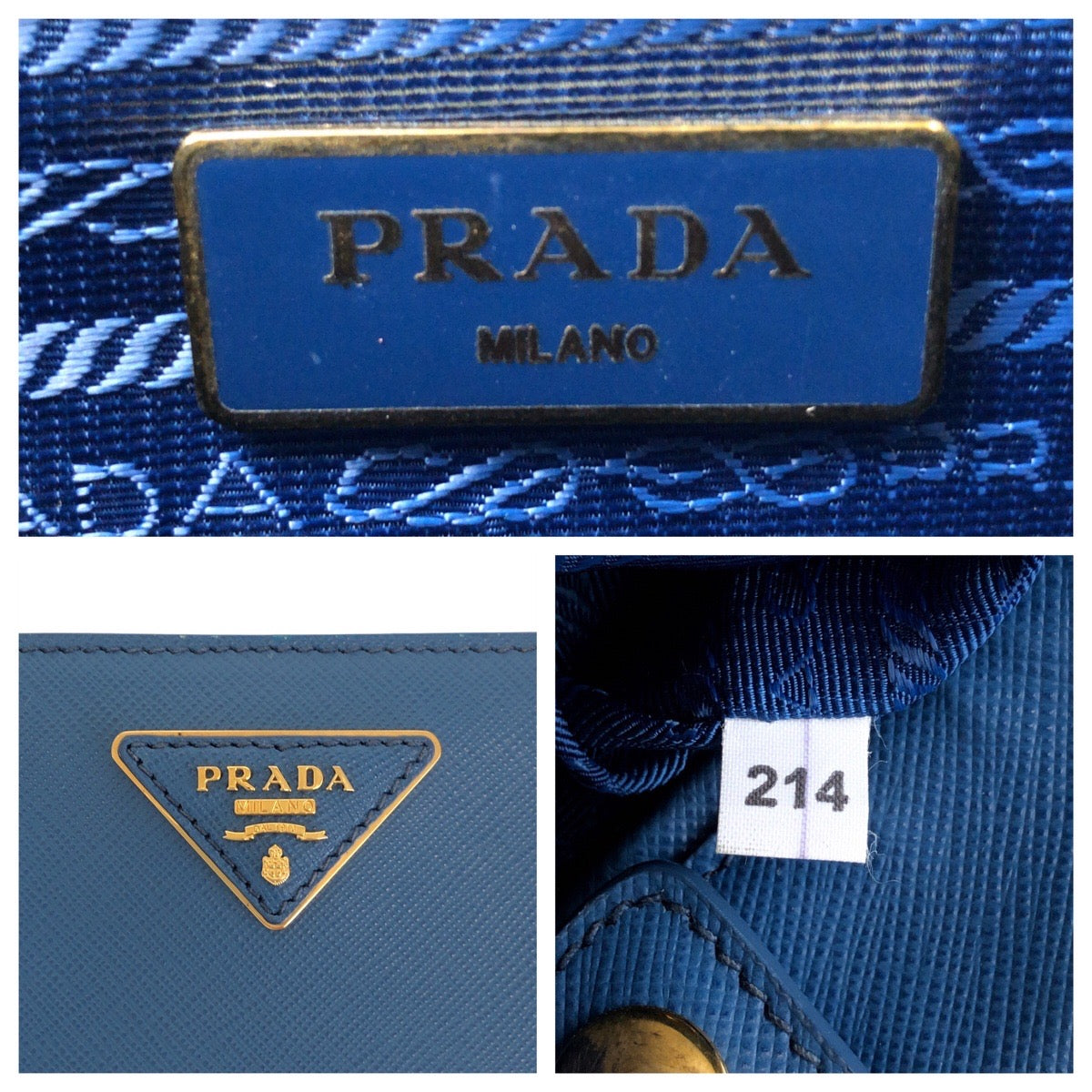 PRADA Tote Bag leather Blue GoldMetal Safiano Galleria TriangleWith logo