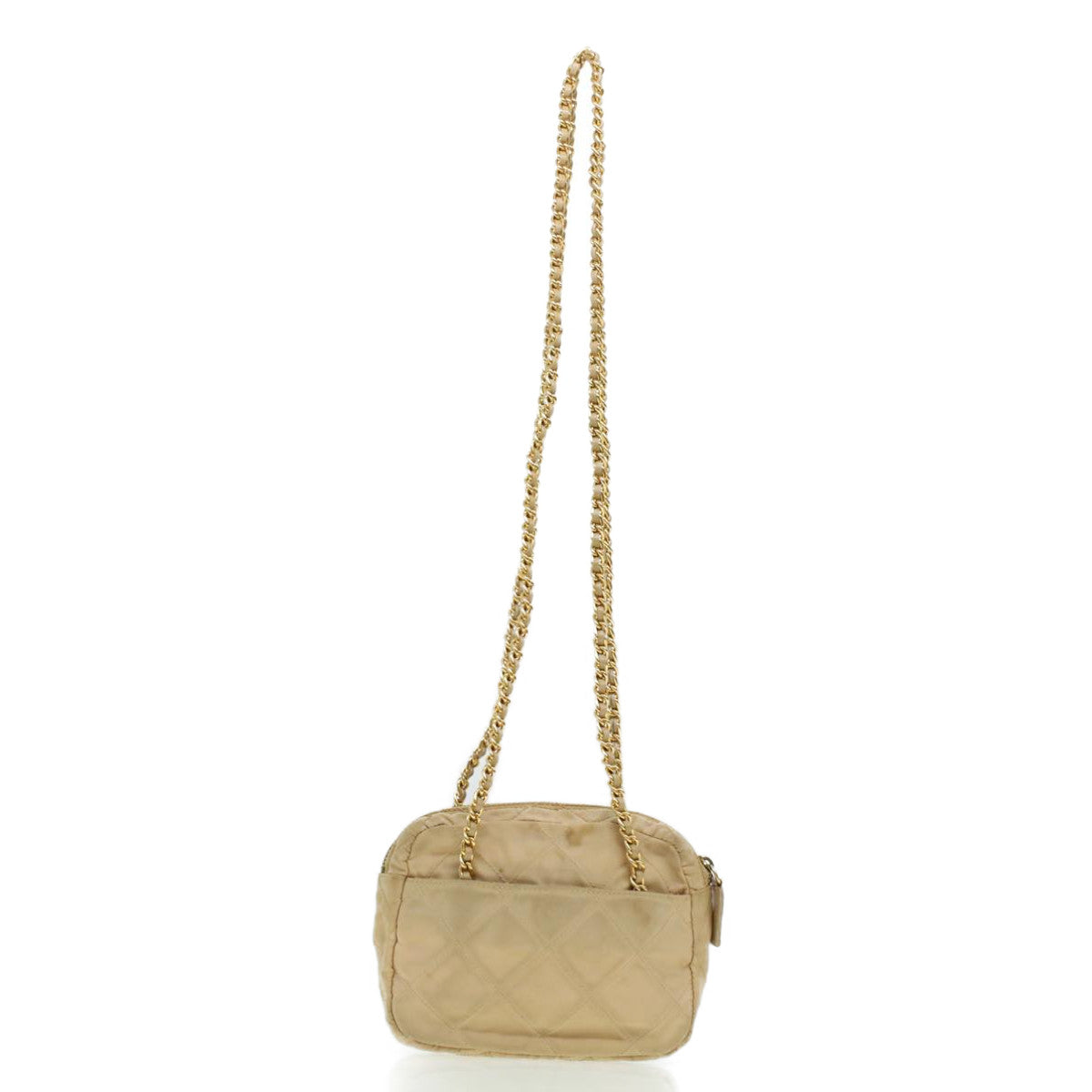 Prada Quilted Chain Shoulder Bag Nylon Beige