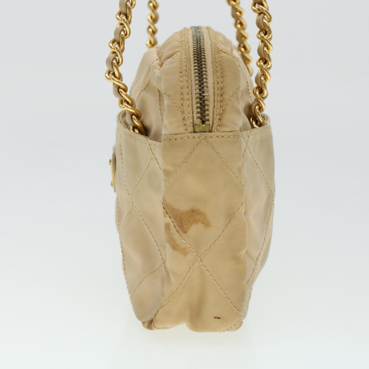 Prada Quilted Chain Shoulder Bag Nylon Beige