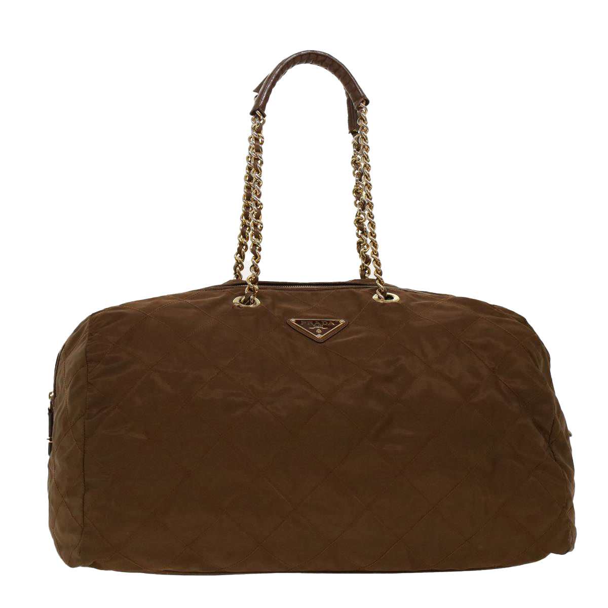 Prada Quilted Chain Boston Bag Nylon Brown