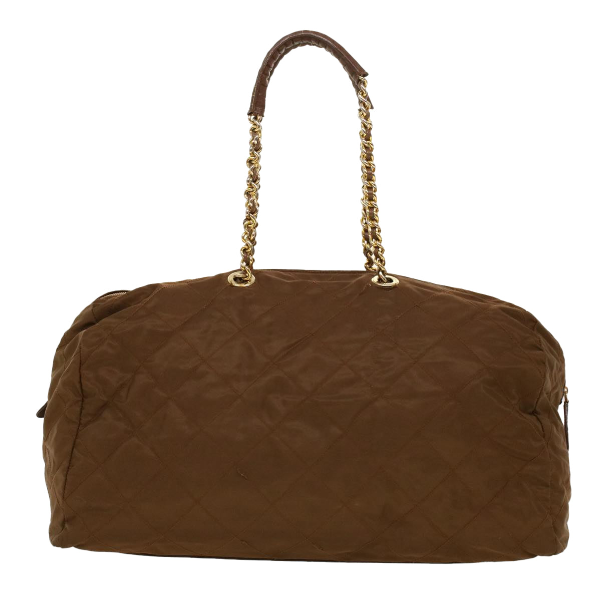 Prada Quilted Chain Boston Bag Nylon Brown