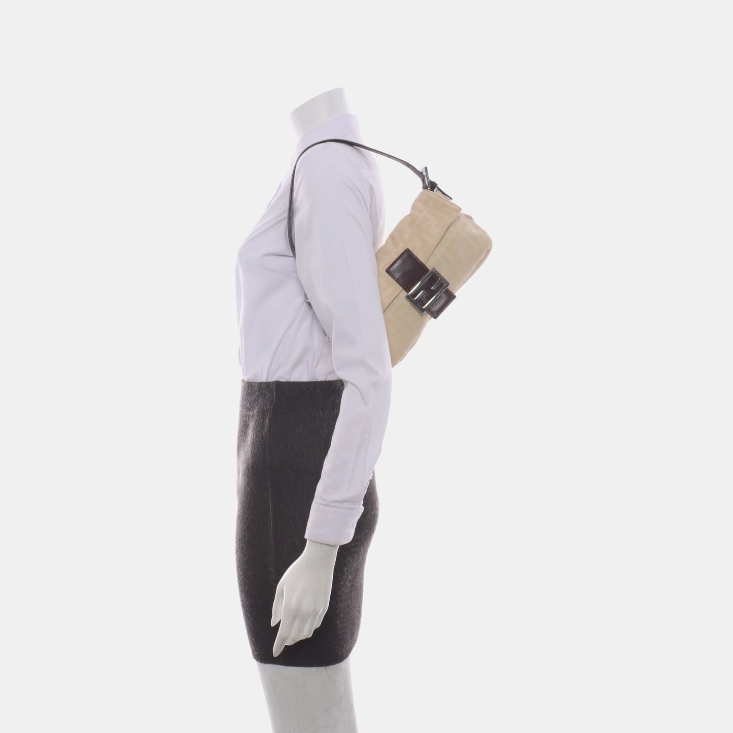 Fendi Baguette   Beige Canvas Zucca Print Shoulder Bag
