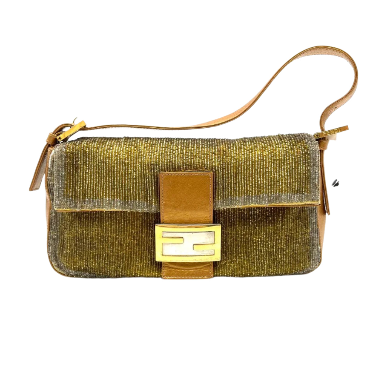 Fendi Baguette   Gold beads and Gold Iridescent Leather
