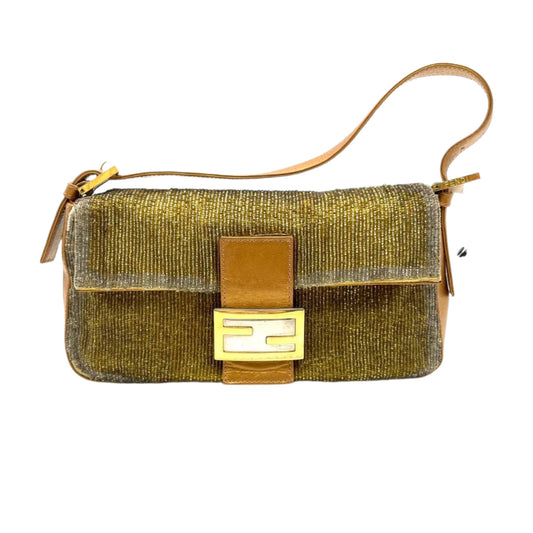 Fendi Baguette   Gold beads and Gold Iridescent Leather