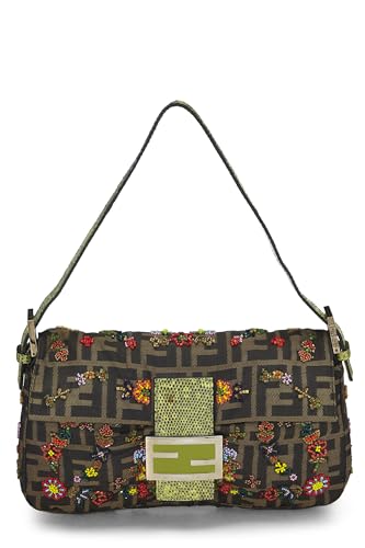 Fendi, Brown Zucca Canvas Embellished Baguette, Green