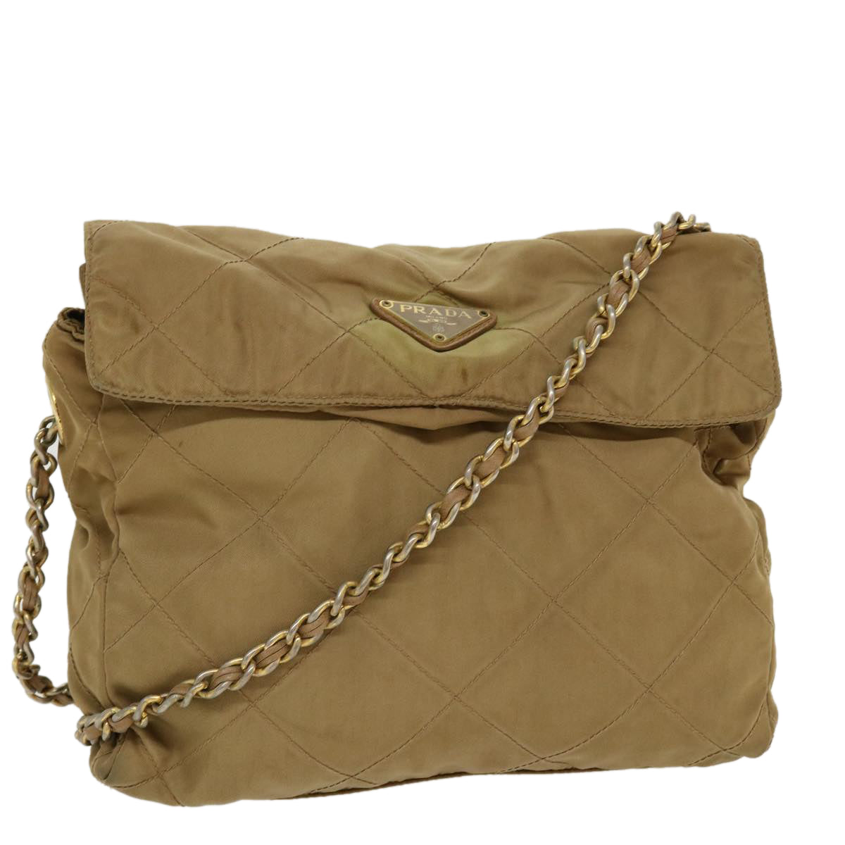 Prada Chain Shoulder Bag Nylon Khaki
