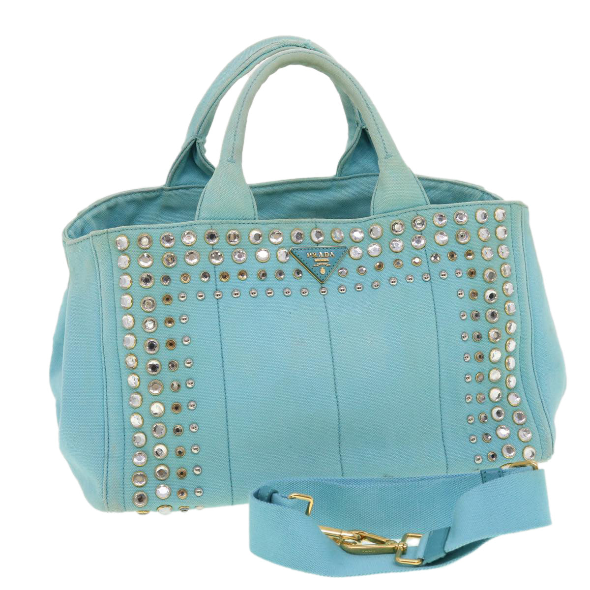 PRADA Bijoux Canapa Hand Bag Canvas 2way Light Blue Auth