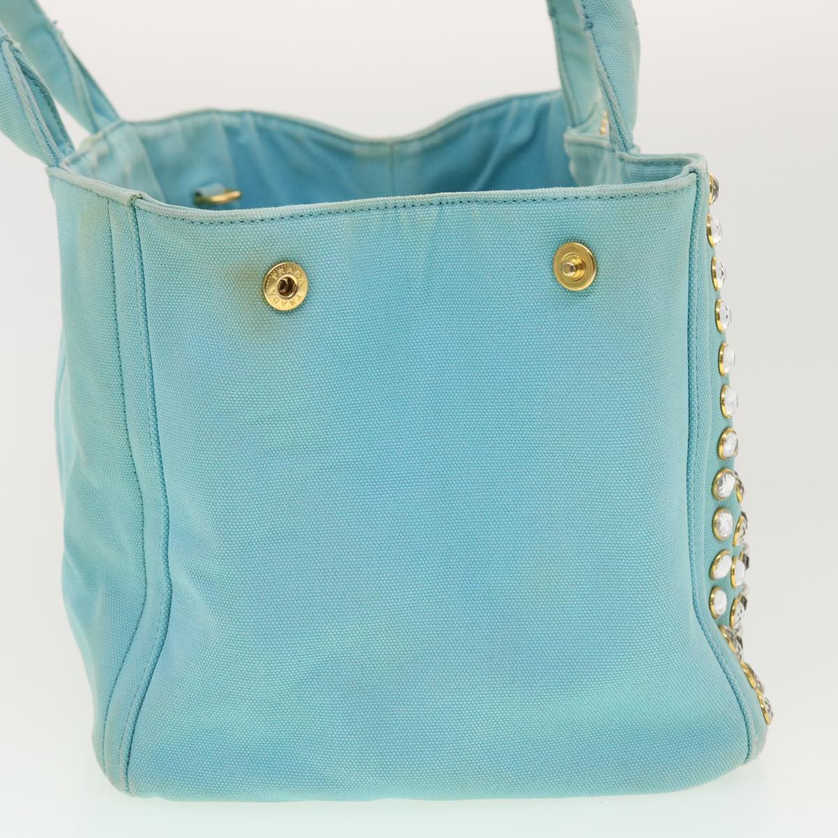 PRADA Bijoux Canapa Hand Bag Canvas 2way Light Blue Auth