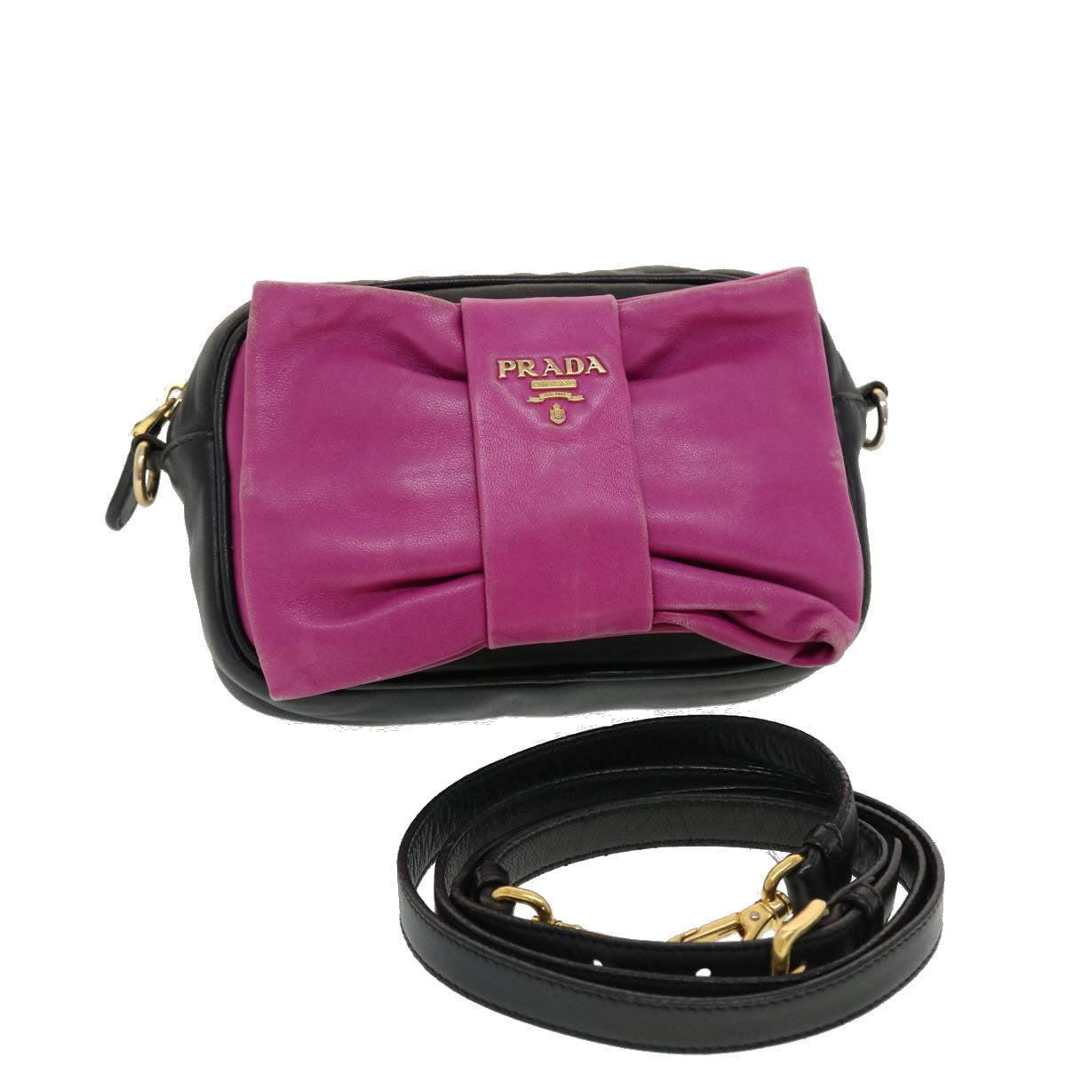 Prada Ribbon Shoulder Bag Nylon Black Pink