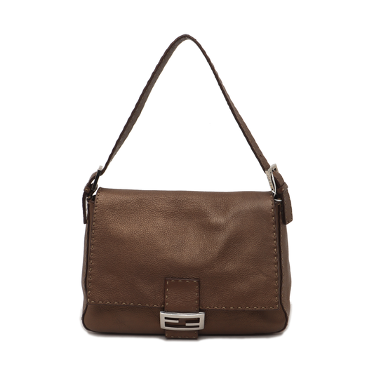 Fendi Mamma Baguette Selleria Calfskin Leather Copper Brown Shoulder Bag