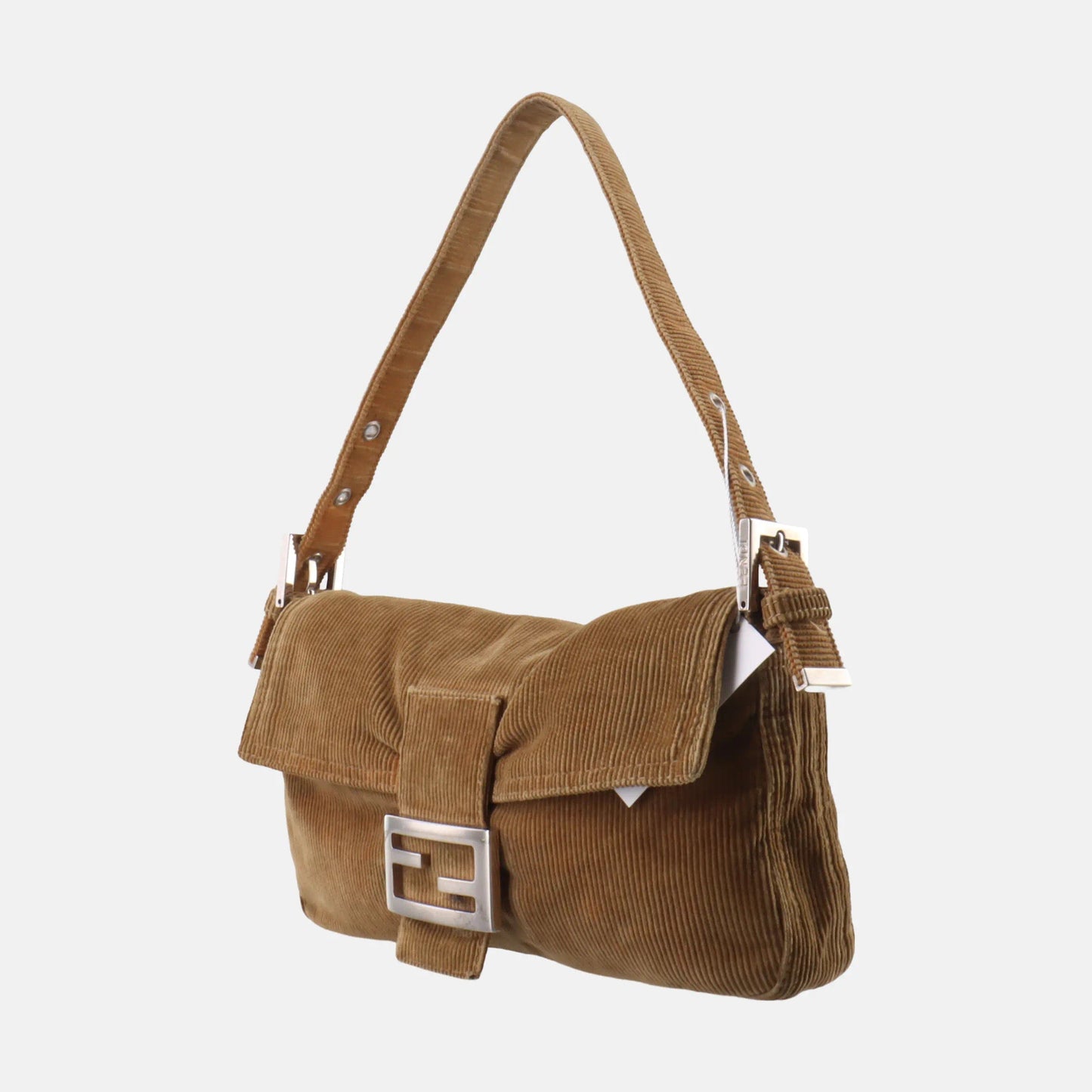 FENDI Baguette   Corduroy Beige Brown Shoulder Bag