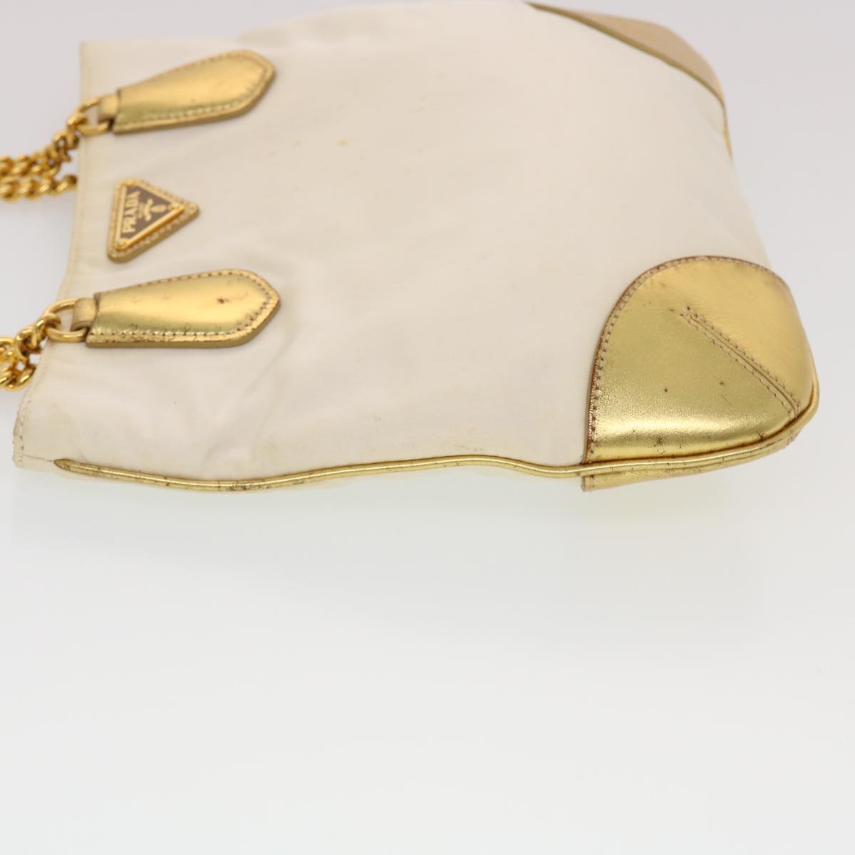 Prada Chain Shoulder Bag Nylon White Gold