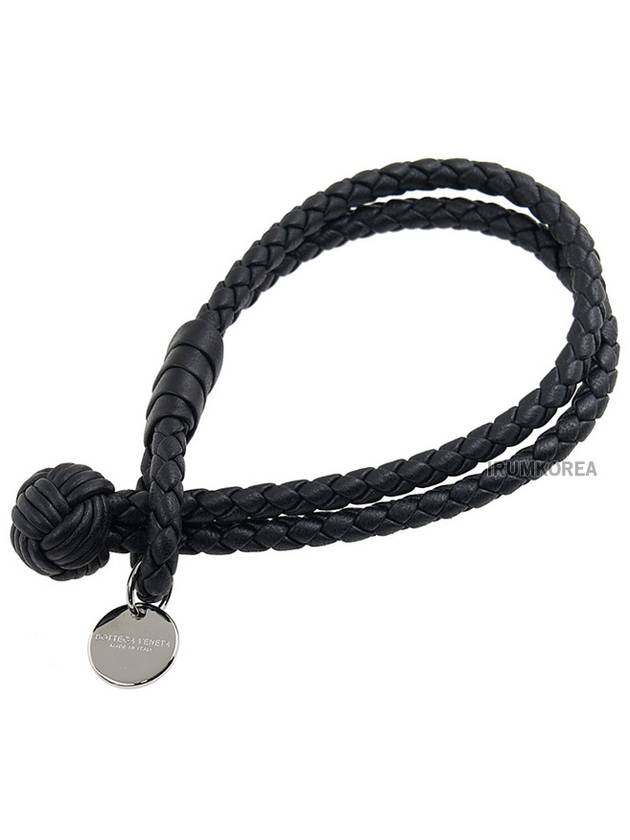 Luxury Bottega Veneta Intrecciato Double Leather Bracelet Black