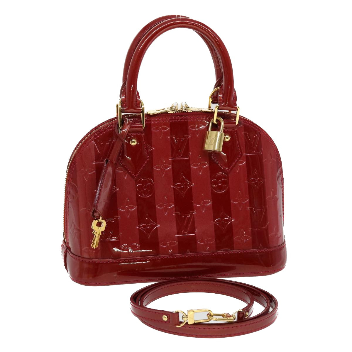 LOUIS VUITTON Vernis Rayure Alma BB Hand Bag Red LV Auth