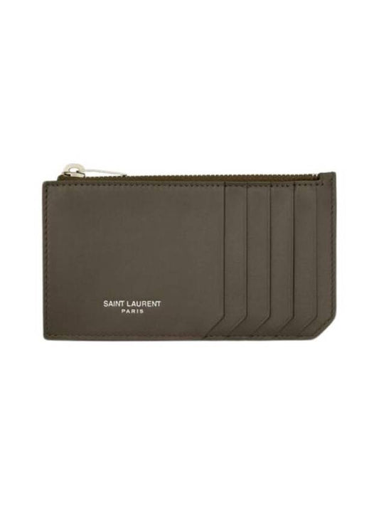 Luxury Saint Laurent Trending 2026 Paris Fragments Zip Leather Card Wallet Light Musk