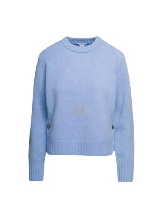 Luxury Bottega Veneta Metal Note Button Wool Knit Top Blue
