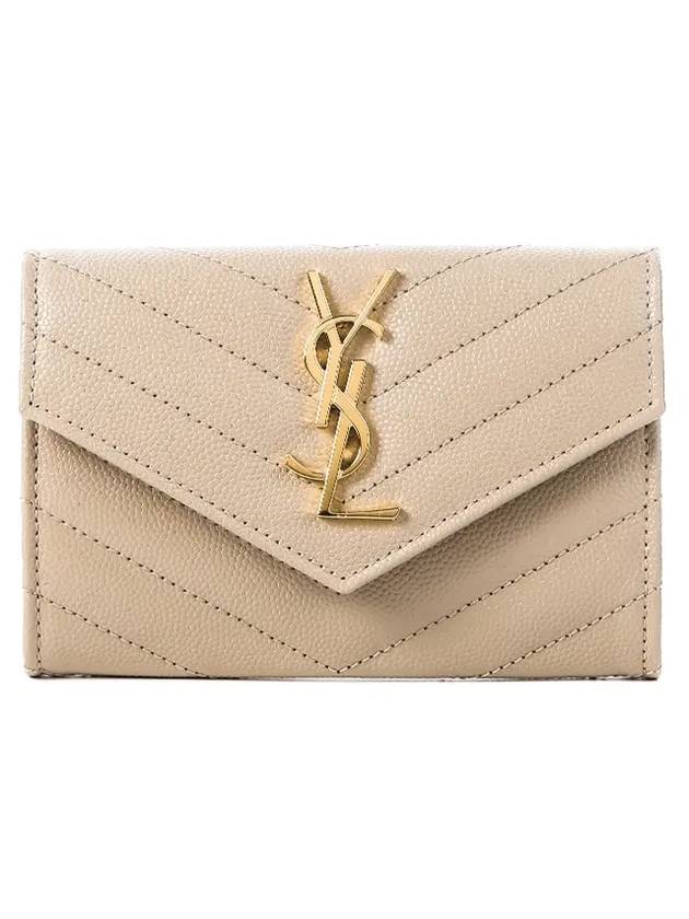 Luxury Saint Laurent Trending 2026 Monogram Envelope Small Half Wallet Dark Beige