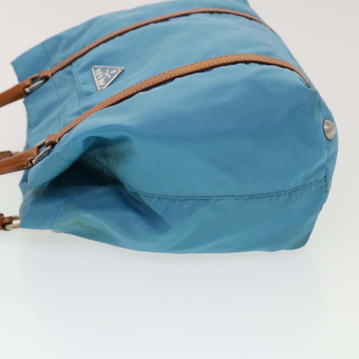Prada Hand Bag Nylon Light Blue Brown