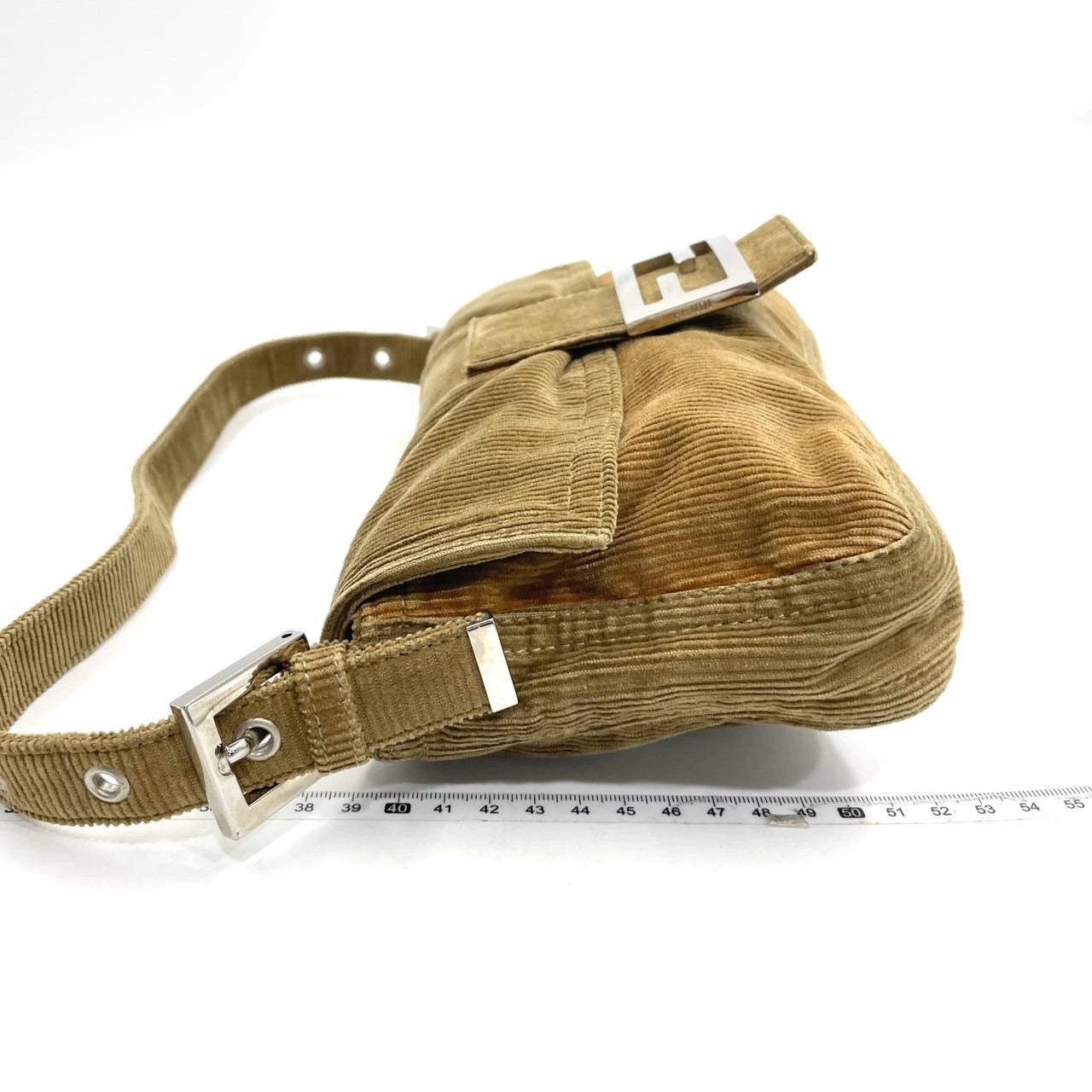 FENDI Baguette   Corduroy Beige Brown Shoulder Bag