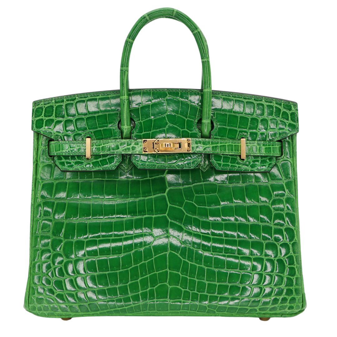 Hermes25cm Birkin Cactus Shiny Niloticus Crocodile Gold Hardware