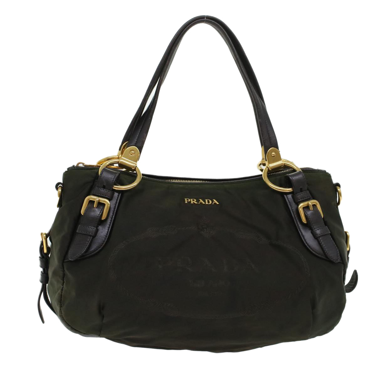 Prada Shoulder Bag Nylon Leather Khaki