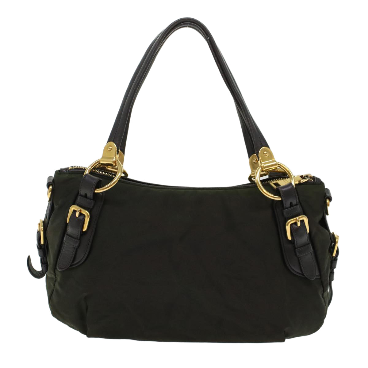 Prada Shoulder Bag Nylon Leather Khaki