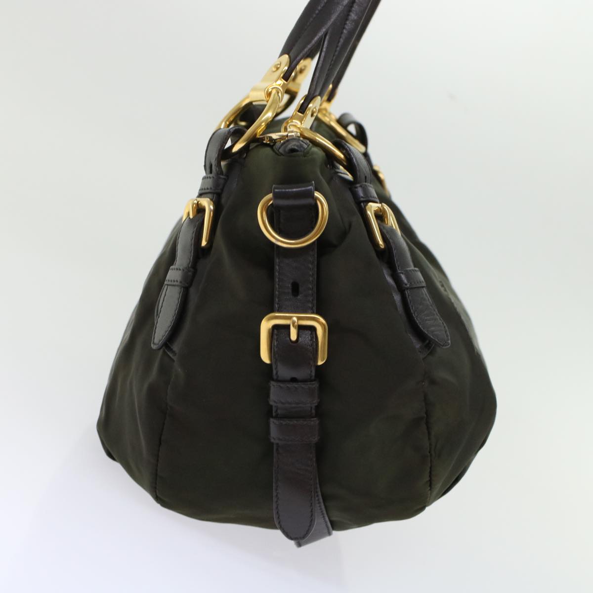 Prada Shoulder Bag Nylon Leather Khaki