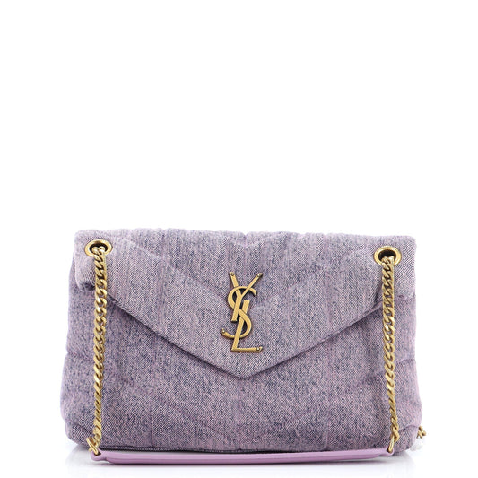 Luxury Saint Laurent Trending 2026 Loulou Puffer Shoulder Bag Quilted Vintage Denim Small
