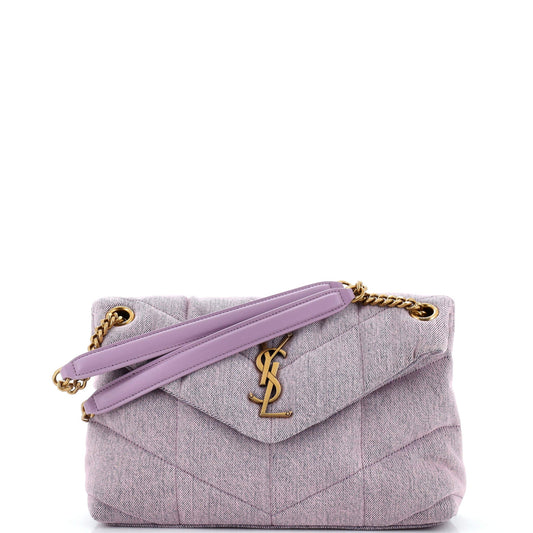 Luxury Saint Laurent Trending 2026 Loulou Puffer Shoulder Bag Quilted Vintage Denim Small
