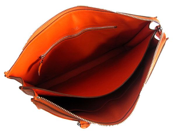 Luxury Hermes Briefcases Briefcase Cow Leather Orange Handbag