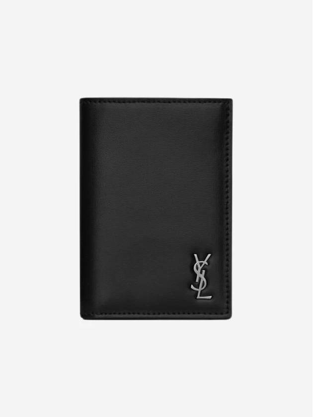 Luxury Saint Laurent Trending 2026 Men's Tiny Monogram Logo Half Wallet Black