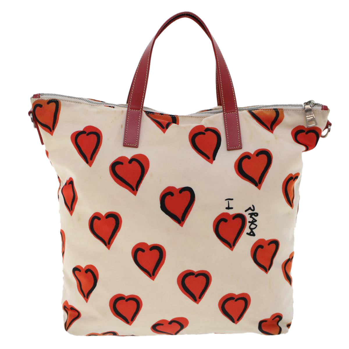 PRADA Hand Bag Nylon Leather 2way White Orange Auth